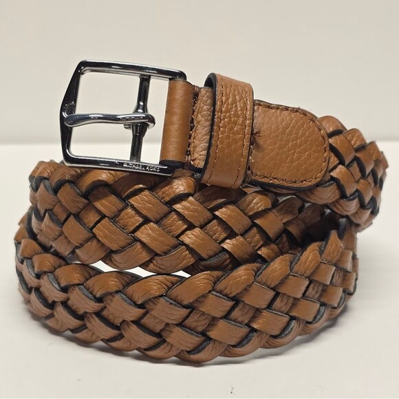 Michael Kors Braided Belt Light Brown Leather Size 38" Unisex - Picture 1 of 6